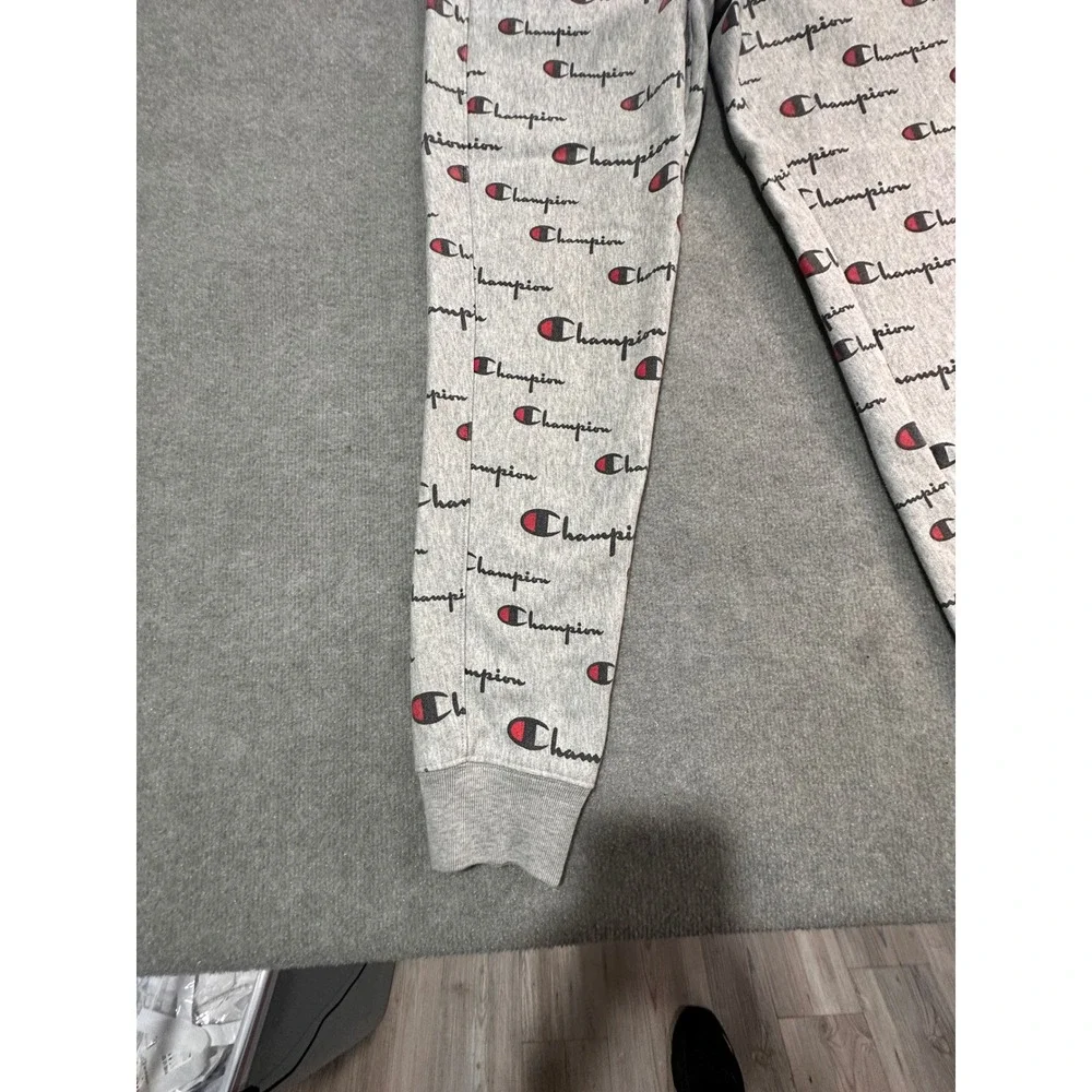 Champion Reverse Weave Gray All Over Logo Print Joggers Mens Medium 1763